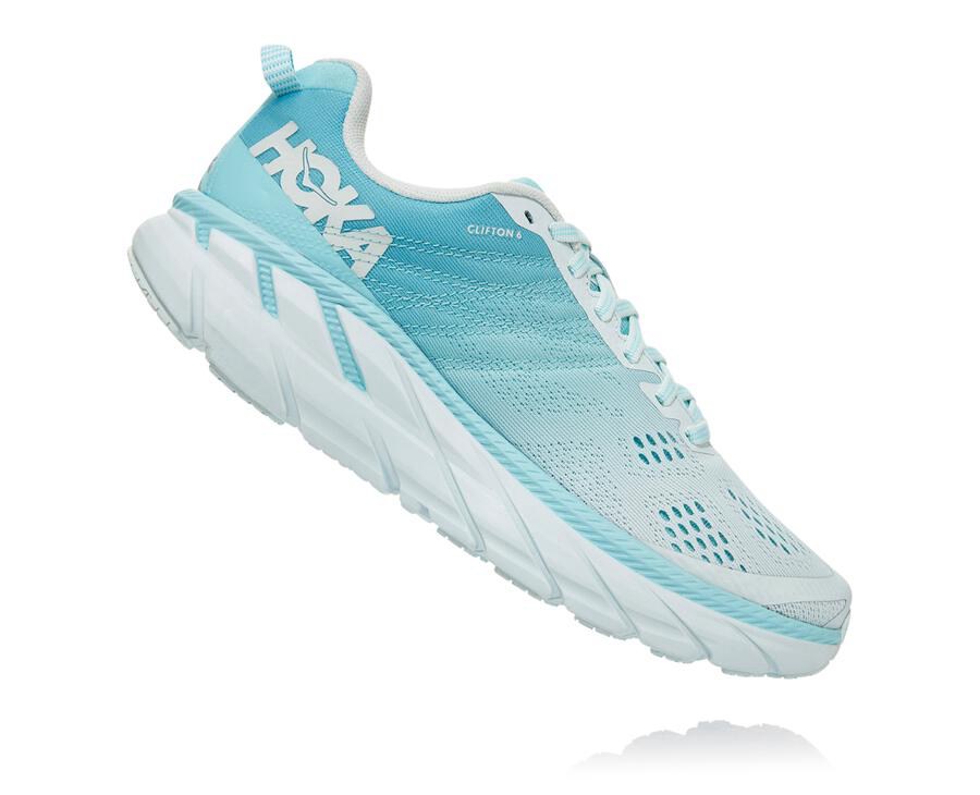 Zapatillas Asfalto Hoka One One Mujer - Clifton 6 - Azules/Blancas - COR756038